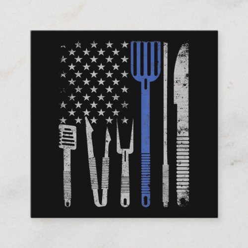 BBQ  BBQ Grill Pork With USA Flag Cooking Chef Square Business Card