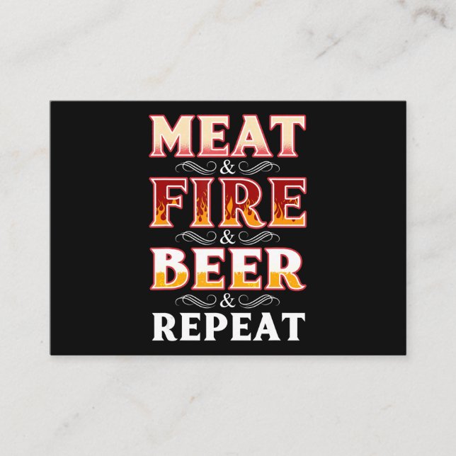 BBQ | BBQ Grill Smoking Meat Fire Beer Repeat Business Card (Front)