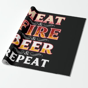 BBQ   BBQ Grill Smoking Meat Fire Beer Repeat Wrapping Paper