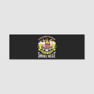 BBQ   BBQ Grilling Beer Smoke Meat Funny Quotes Name Tag