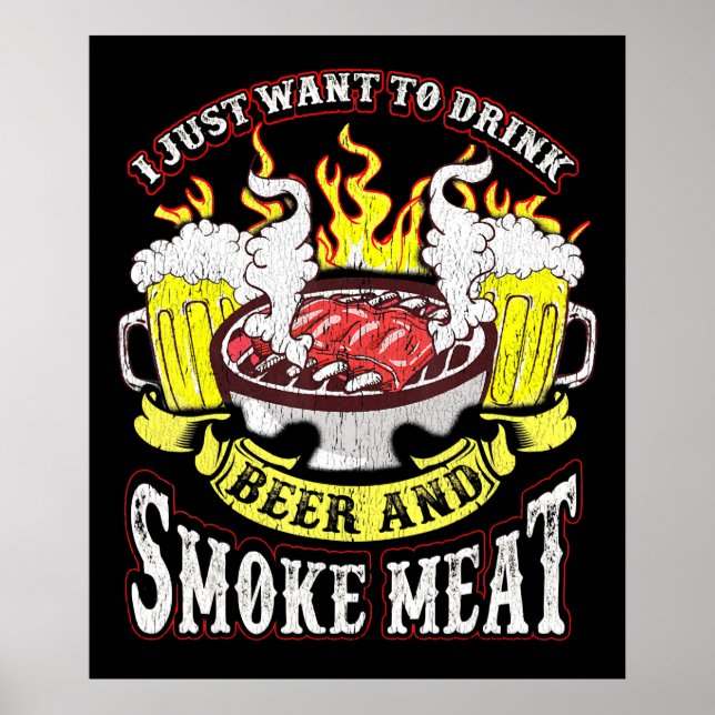 BBQ | BBQ Grilling Beer Smoke Meat Funny Quotes Poster (Front)