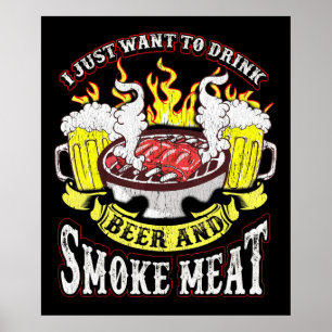 BBQ BBQ Grilling Beer Smoke Meat Funny Quotes Poster