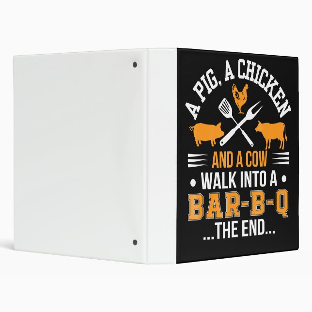 BBQ | BBQ Lover Pig Chicken Cow Walk Into bar BBQ 3 Ring Binder (Background)
