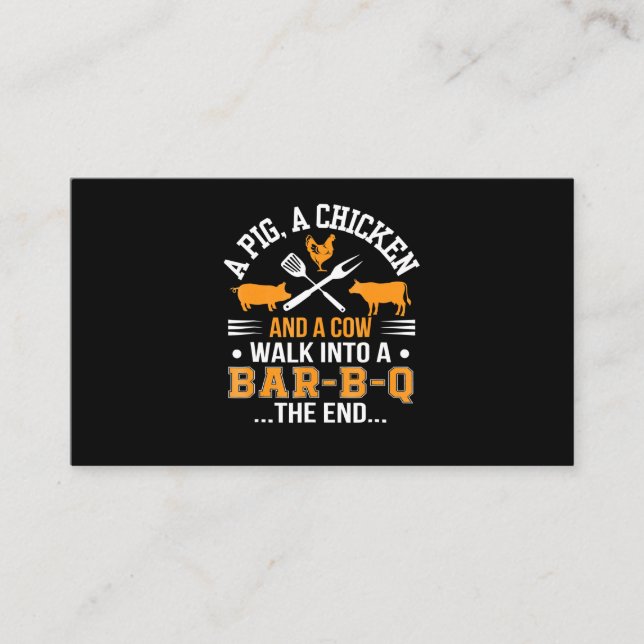 BBQ | BBQ Lover Pig Chicken Cow Walk Into bar BBQ Business Card (Front)