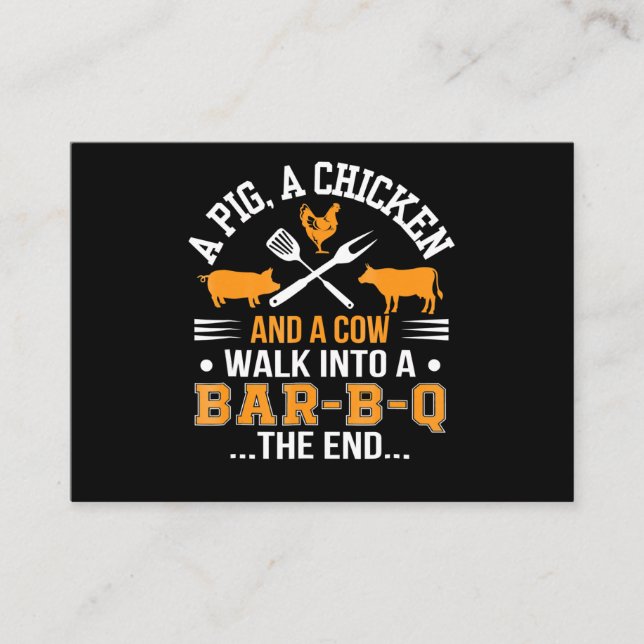 BBQ | BBQ Lover Pig Chicken Cow Walk Into bar BBQ Business Card (Front)
