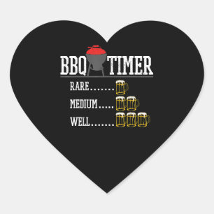 BBQ   BBQ Timer Funny Beer Steak Grilling Grill Heart Sticker