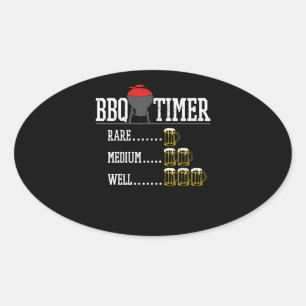 BBQ   BBQ Timer Funny Beer Steak Grilling Grill Oval Sticker