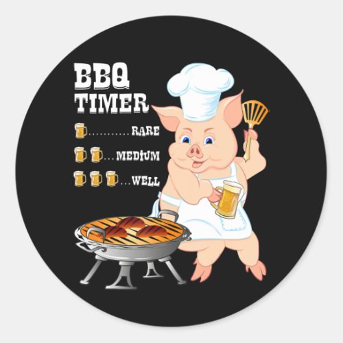 BBQ  BBQ Timer Pig Grill Barbecue Beer Lover Men Classic Round Sticker