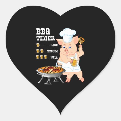 BBQ  BBQ Timer Pig Grill Barbecue Beer Lover Men Heart Sticker