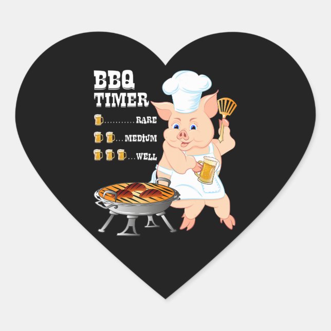 BBQ | BBQ Timer Pig Grill Barbecue Beer Lover Men Heart Sticker (Front)