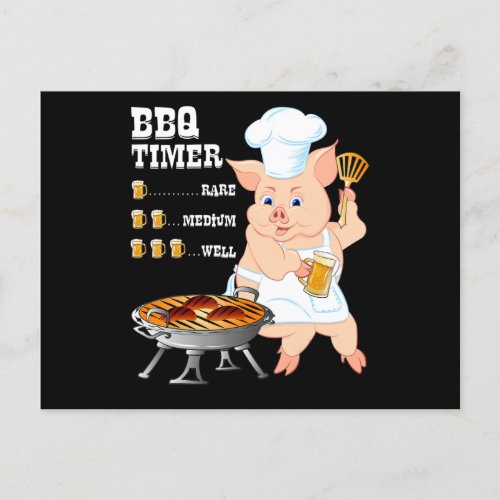 BBQ  BBQ Timer Pig Grill Barbecue Beer Lover Men Holiday Postcard