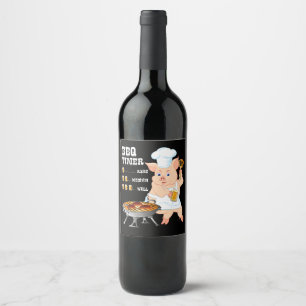 BBQ BBQ Timer Pig Grill Barbecue Beer Lover Men Wine Label