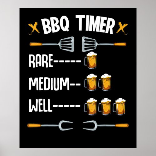 BBQ  BBQ Timer Rare Medium Well Beer Drinker Poster