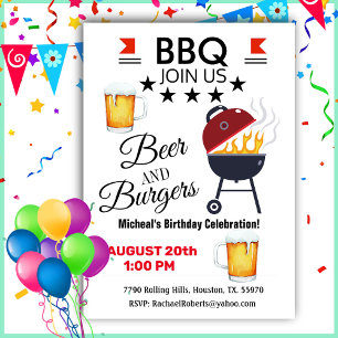 BBQ Beer And Burgers Birthday Invitation