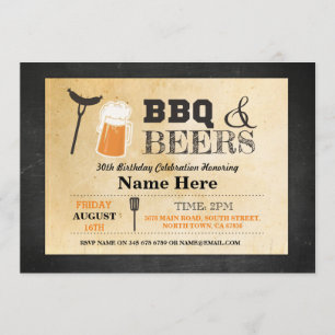 BBQ & BEER Birthday Chalk 30th 40th Any Age Invite