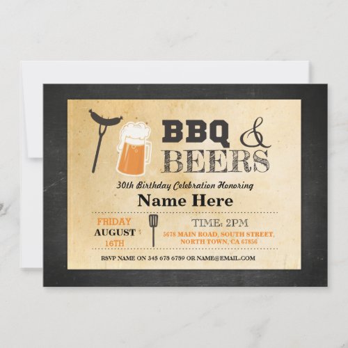 BBQ  BEER Birthday Chalk 30th 40th Any Age Invite