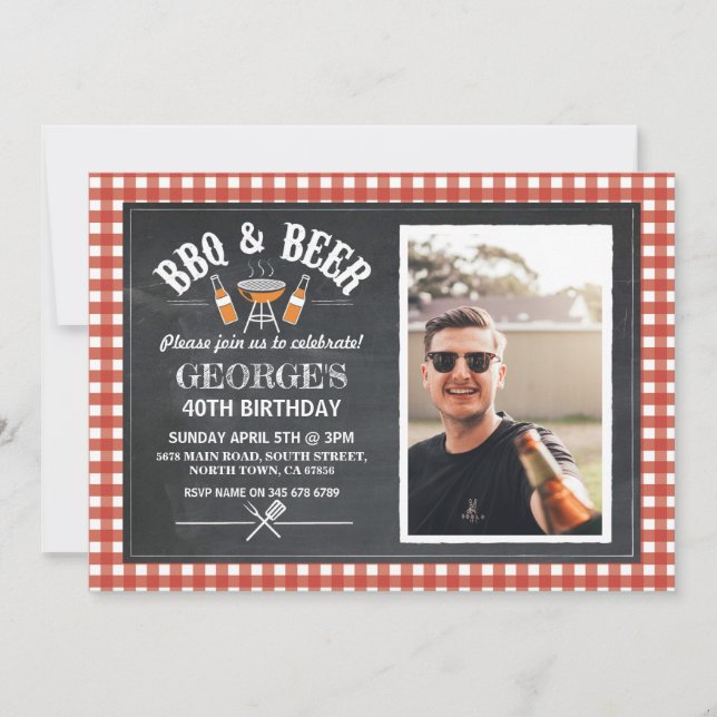BBQ & Beer Birthday Party Photo Cheers Invitation (Front)