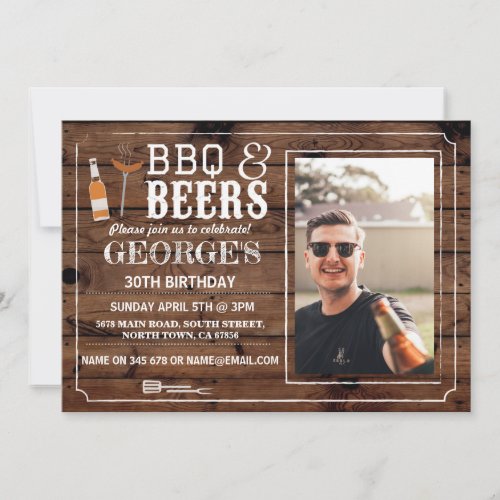BBQ  Beer Birthday Party Photo Cheers Wood Invite