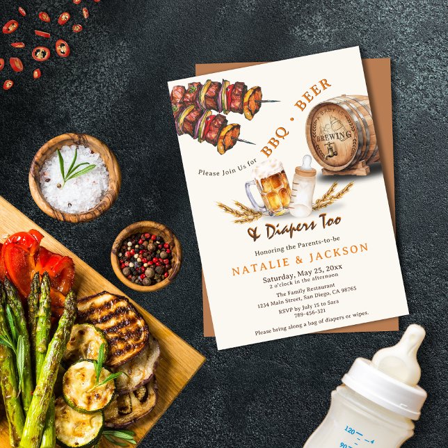 BBQ & Beer Diapers Casual Couples Baby Shower Invitation (BBQ & Beer Diapers Casual Couples Baby Shower Invitation)