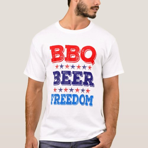 Bbq Beer Freedom America Beer USA Party 4Th Of Jul T_Shirt