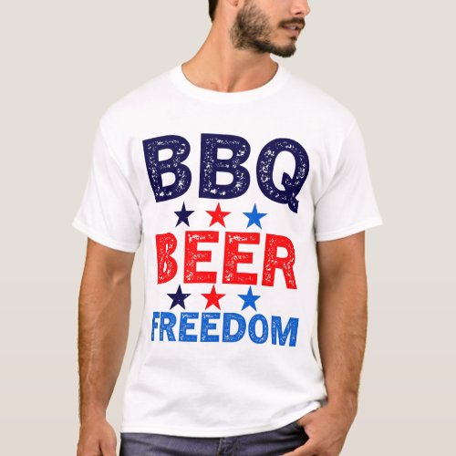 BBQ Beer Freedom America USA 4th of July T_Shirt