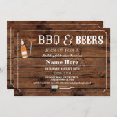 BBQ & BEERS Birthday 30th 40th Any Age Wood Invite (Front/Back)