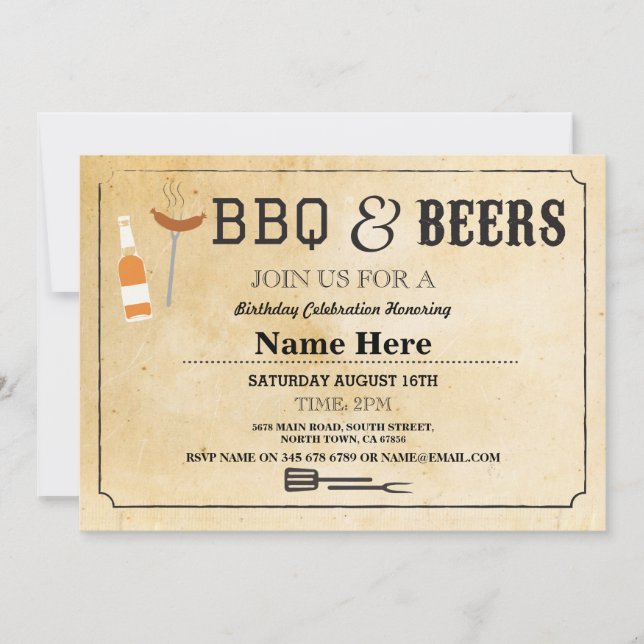 BBQ & BEERS Birthday Party Any Age Beer Invite (Front)