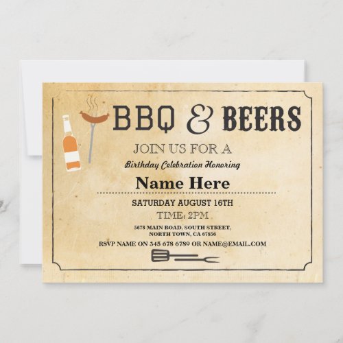 BBQ  BEERS Birthday Party Any Age Beer Invite