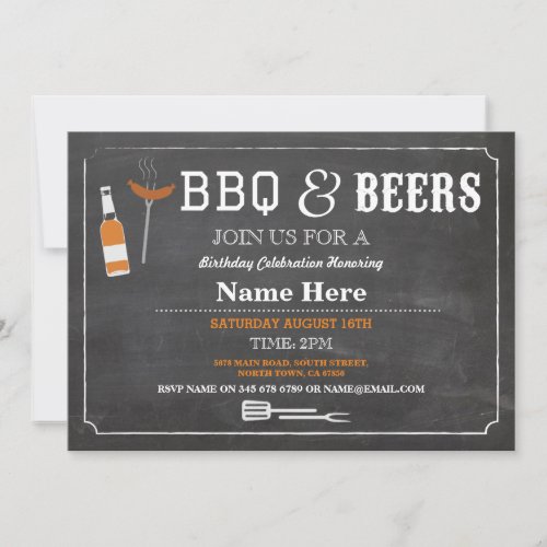 BBQ  BEERS Birthday Party Any Age Chalk Invite