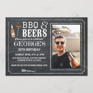 BBQ & Beers Birthday Party Photo Chalk Invite