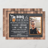 BBQ & Beers Birthday Party Photo Wood Chalk Invite (Front/Back)
