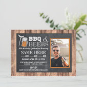 BBQ & Beers Birthday Party Photo Wood Chalk Invite (Standing Front)