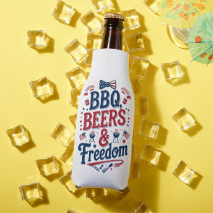 BBQ, Beers & Freedom – Retro 4th of July Vibes Bottle Cooler
