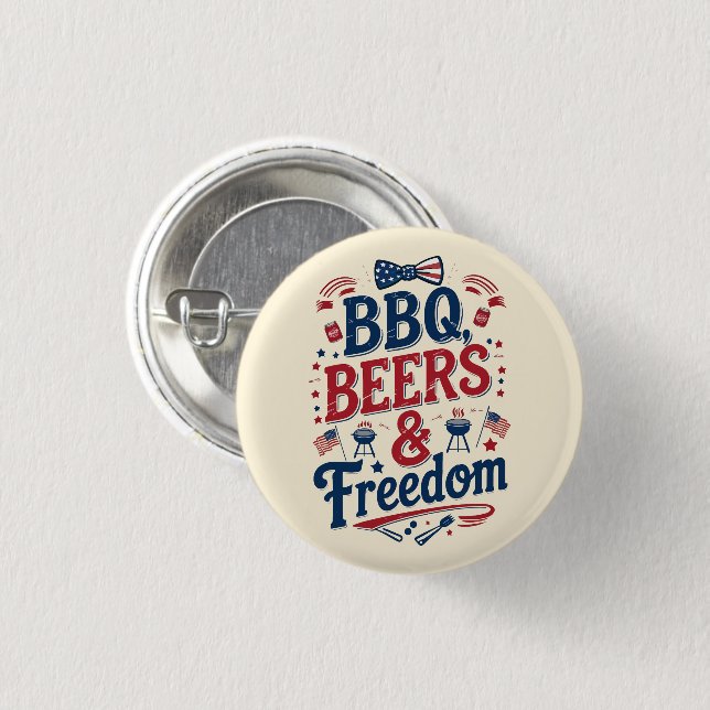 BBQ, Beers & Freedom – Retro 4th of July Vibes Button (Front & Back)