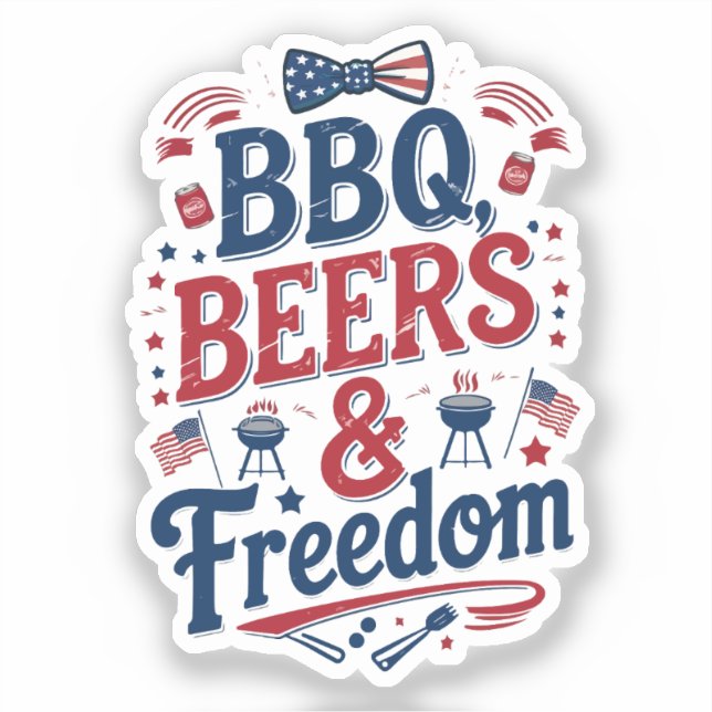 BBQ, Beers & Freedom – Retro 4th of July Vibes Sticker (Front)