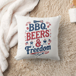 BBQ, Beers & Freedom – Retro 4th of July Vibes Throw Pillow