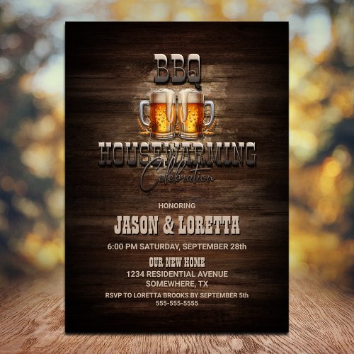 BBQ Beers Wood Housewarming Party Invitation