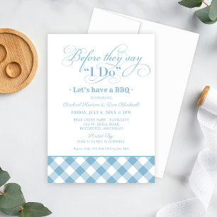 BBQ Before I Do Sky Blue Gingham Rehearsal Dinner Invitation