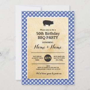 BBQ Birthday Any Age Rustic Blue Wood Invite