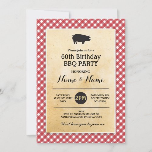 BBQ Birthday Any Age Rustic Red Wood Invite