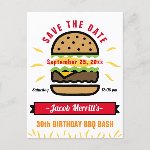 BBQ Birthday Bash Any Age Save The Date Postcard