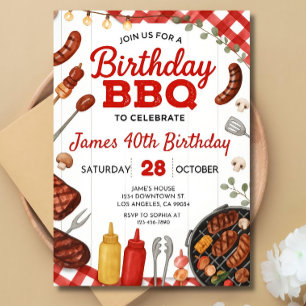 BBQ Birthday Invitation: Red Gingham Grill Party Invitation