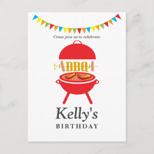 bbq birthday party, barbecue, bbq grill, invitation postcard