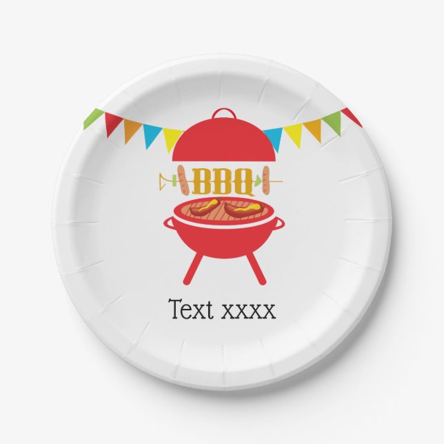 bbq birthday party, barbecue, bbq grill, paper plates (Front)