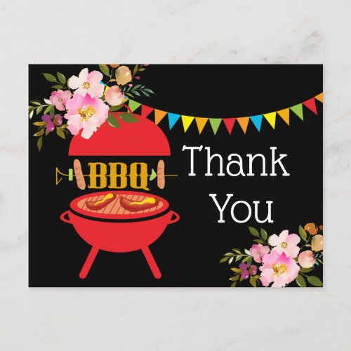 bbq birthday party barbecue bbq grill thank you invitation postcard