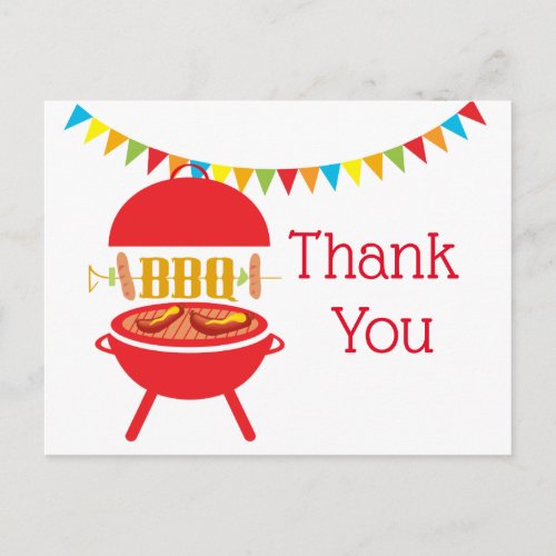 bbq birthday party barbecue bbq grill thank you invitation postcard