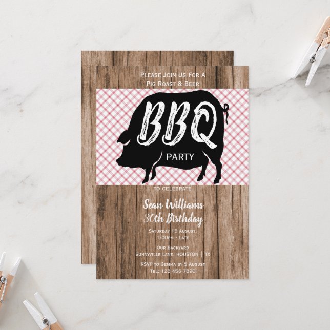 BBQ Birthday Party Invitation (Front/Back In Situ)