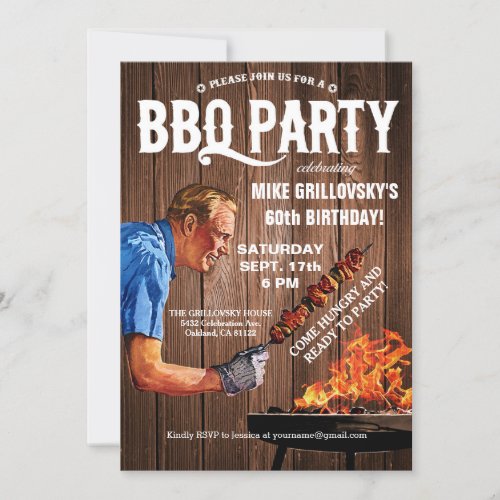 BBQ Birthday Party Invitations  Wood