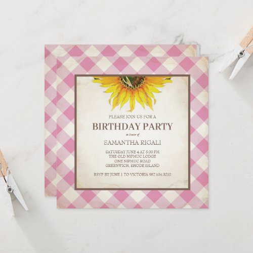 BBQ Birthday Pink Gingham Print Invitation
