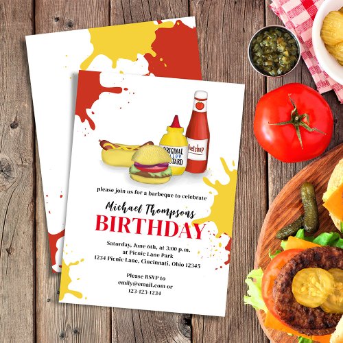BBQ Birthday Typography Summer Cookout Invitation